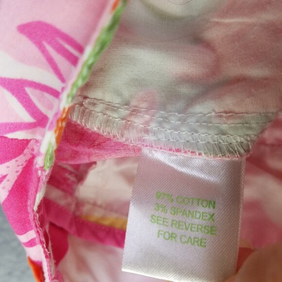 Lilly Pulitzer Shorts Size 4 Bermuda Pink Green Floral Patchwork Stretch Cotton - Picture 7 of 12